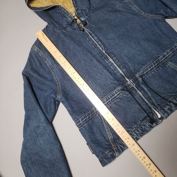 Vtg RARE Americanino Sherpa Denim cropped Zip up Hoodie - Picture 5 of 9